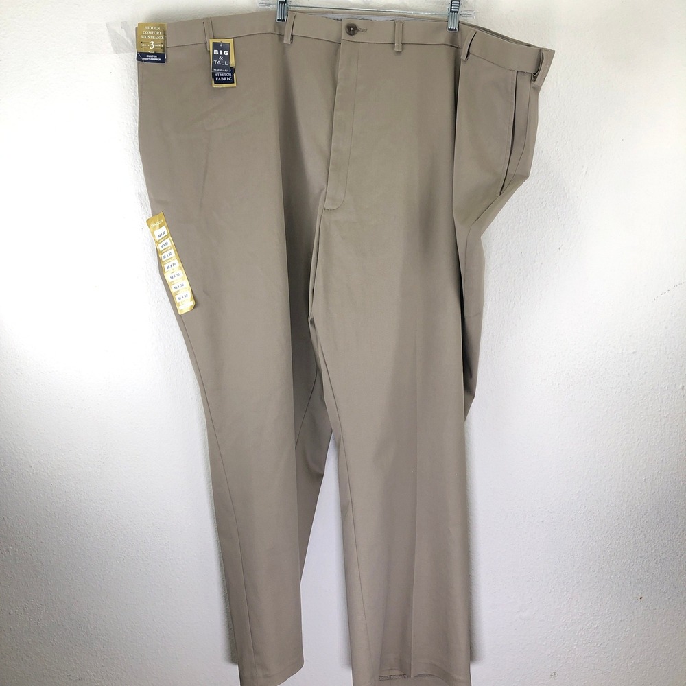Haggar Big & Tall Premium Khaki Pants Mens 58x30 Classic Fit Iron Free Tan New